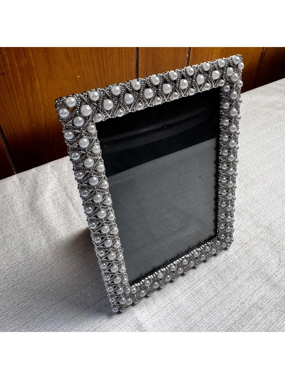 Vintage Nicole Miller New York 4x6 Picture Frame with Faux Pearl Border